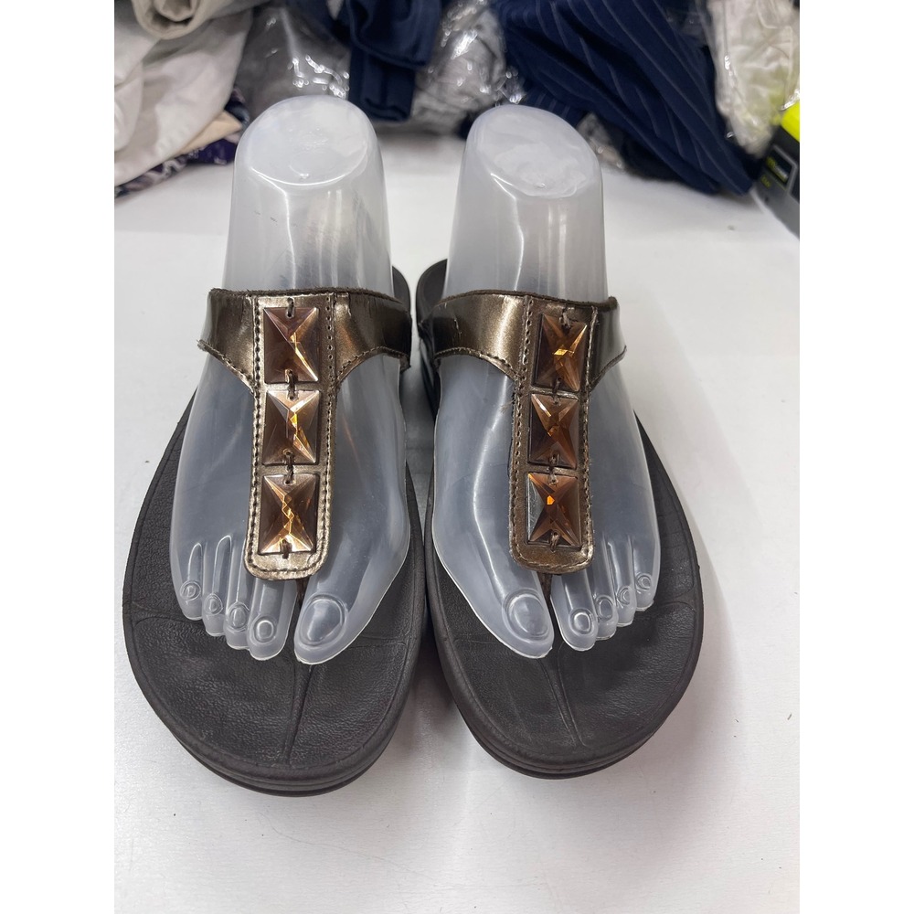 FitFlop Pietra Metallic Bronze Crystal T-Strap Sandals Womens 8 Microwobbleboard